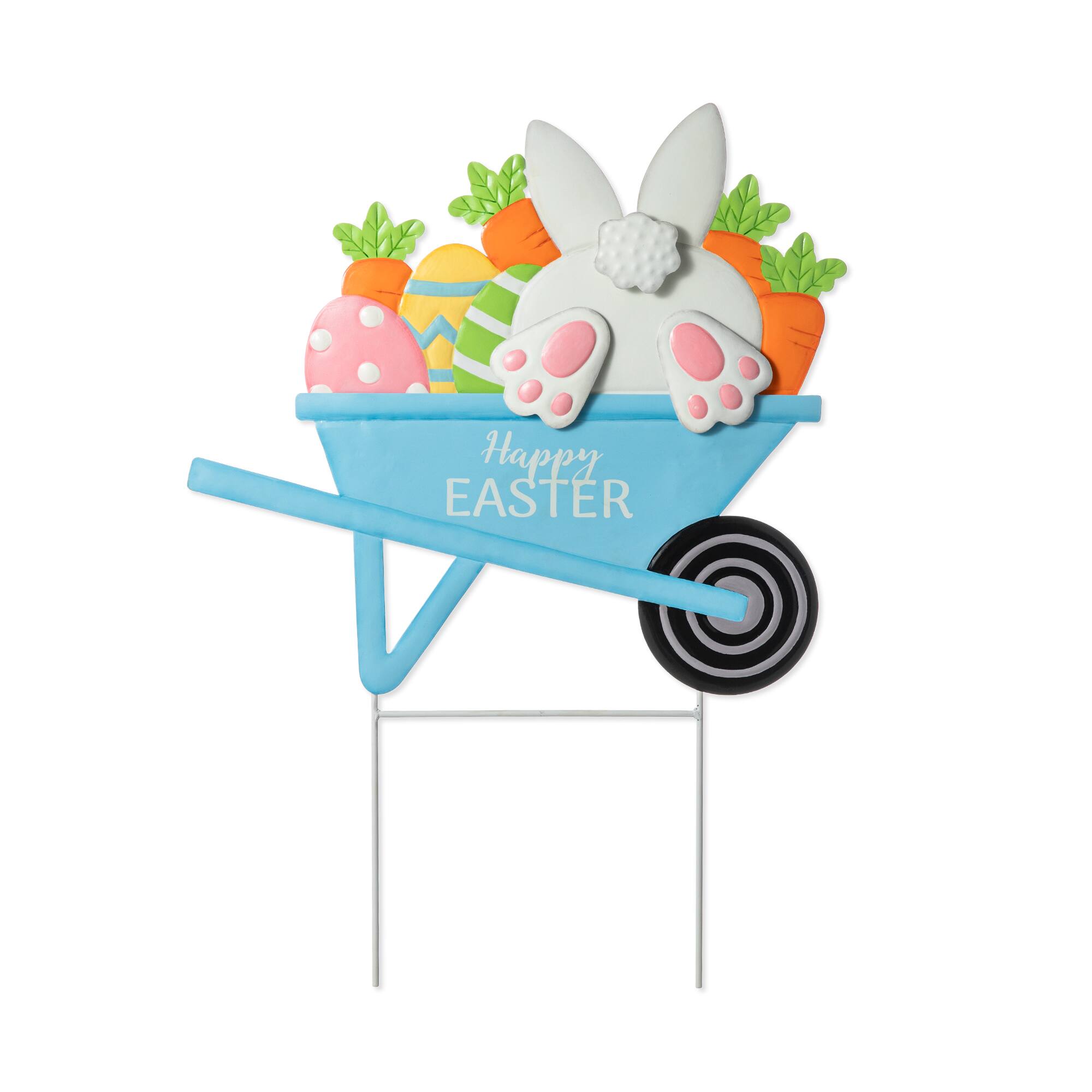 Glitzhome® 24" Metal Easter Wheel Barrow Yard Stake